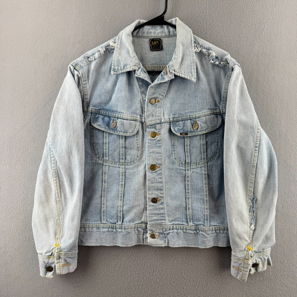 Vintage Lee Rider Jacket Mens Fits Small 21x21.5 70s Sanforized Faded Denim USA